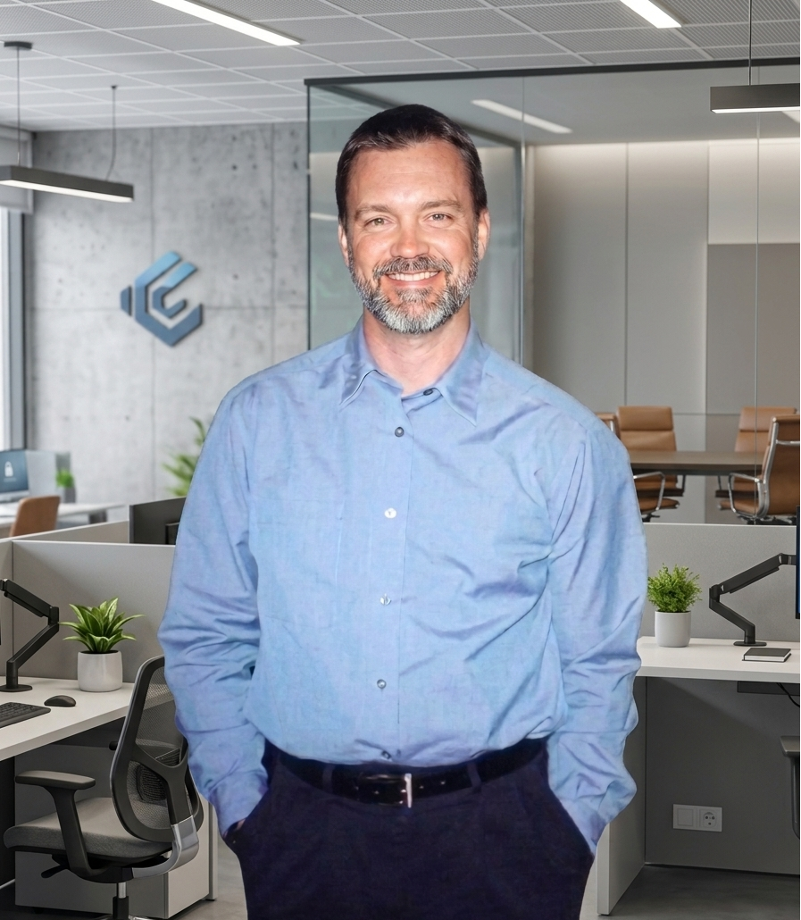Man standing in a office.
